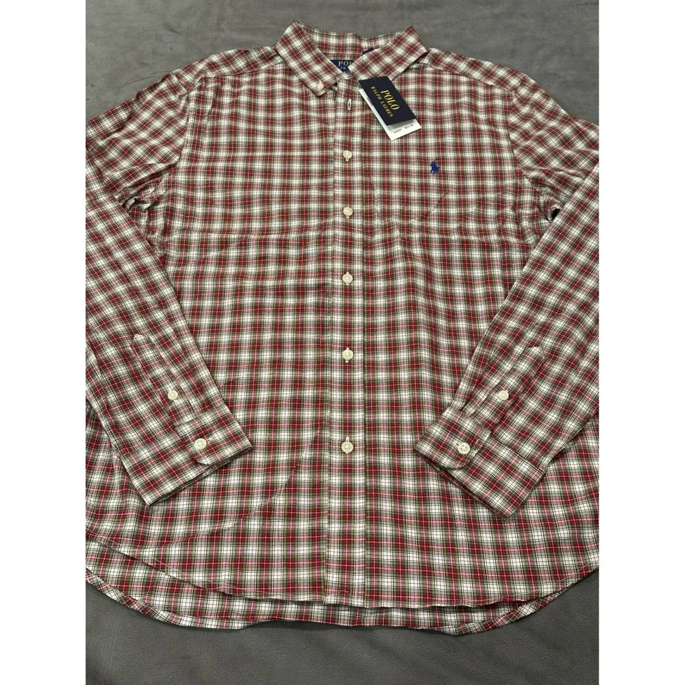 Polo Ralph Lauren Boys XL 18-20 Red Plaid Natural Stretch Button Down Shirt NWT